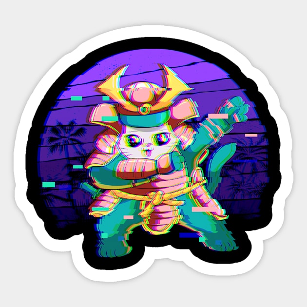 Vaporwave Japanese Samurai Maneki Neko Aesthetic Sticker by Alex21